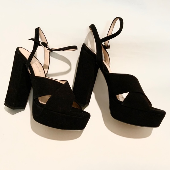 Charles David Rima Black Suede Platform Dress Sandal Leather Block Heel Pumps 10 - Picture 10 of 12